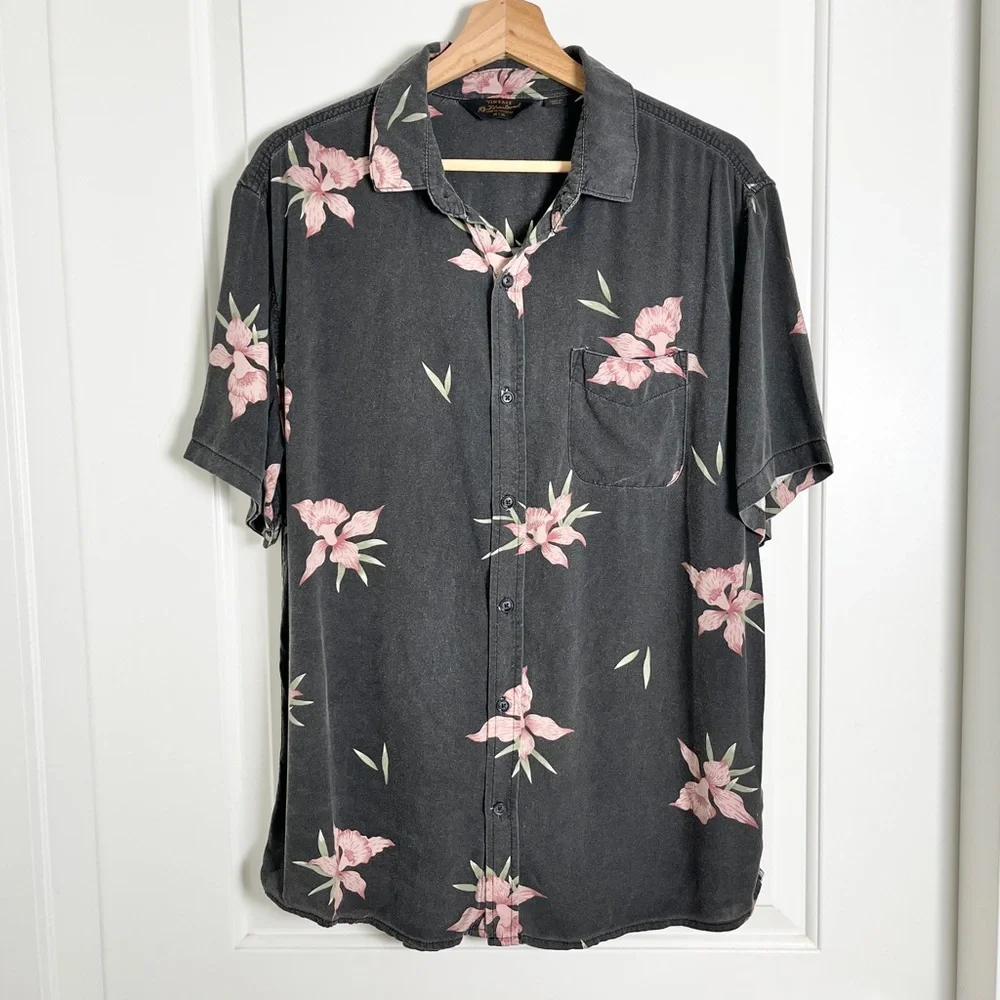 Cotton On Vintage Remastered Faded Black Pink Tropical Floral Hawaiian Shirt, M - Picture 1 of 13